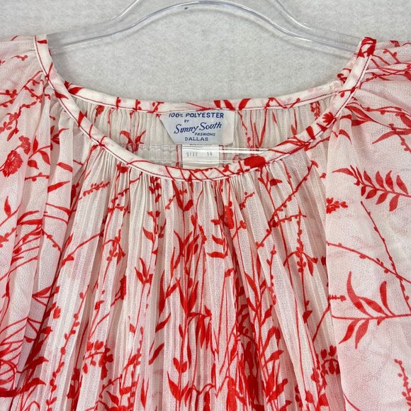 Vintage SUNNY SOUTH Womens 14 Red White Floral Flutter Sleeve Hawaiian Blouse - Picture 5 of 9